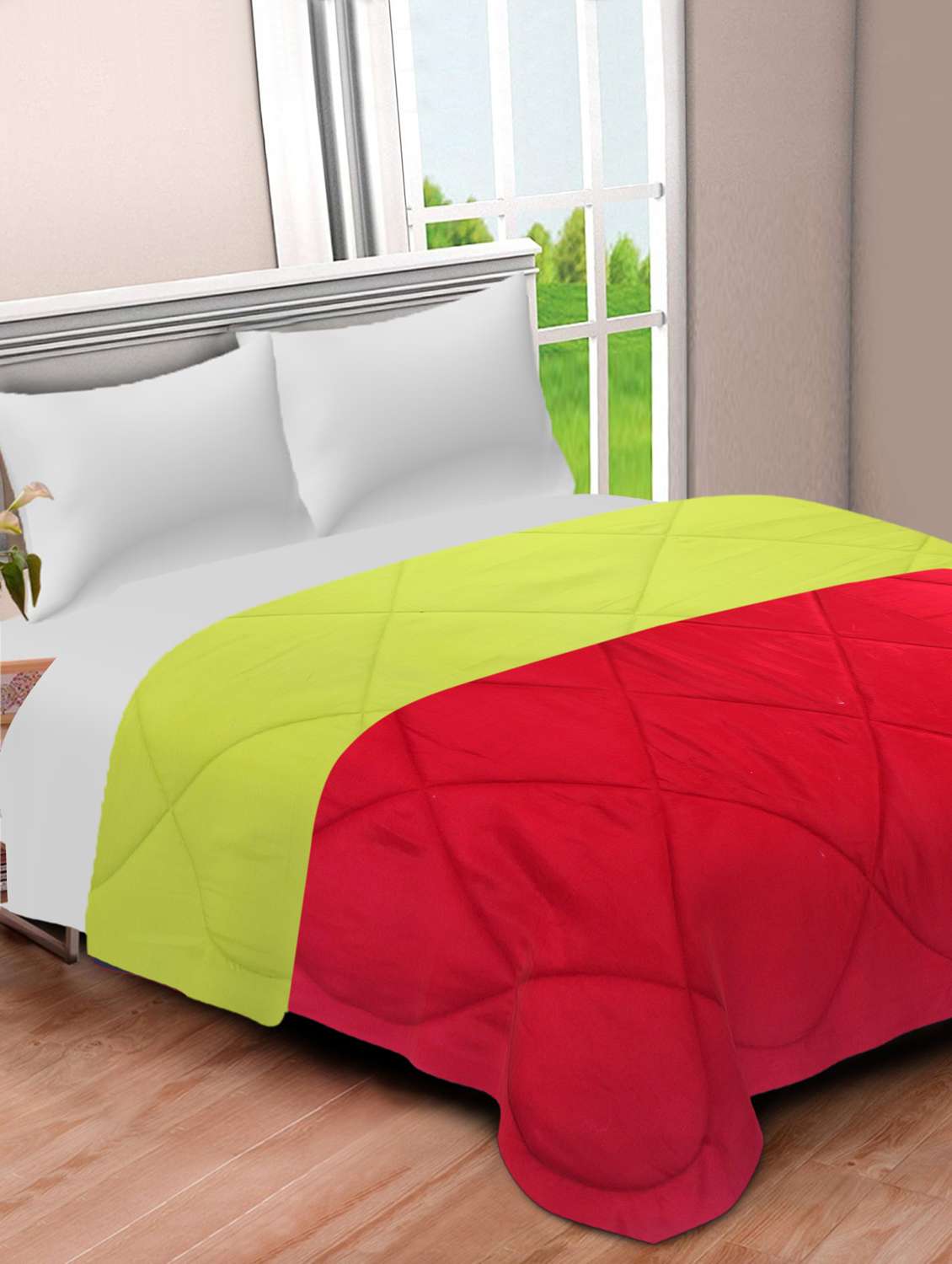 red-lemon green double bed comforter