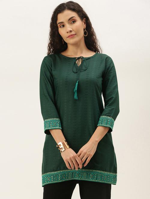 tie up neck embroidered detail tunic - 17995072 - Standard Image - 0