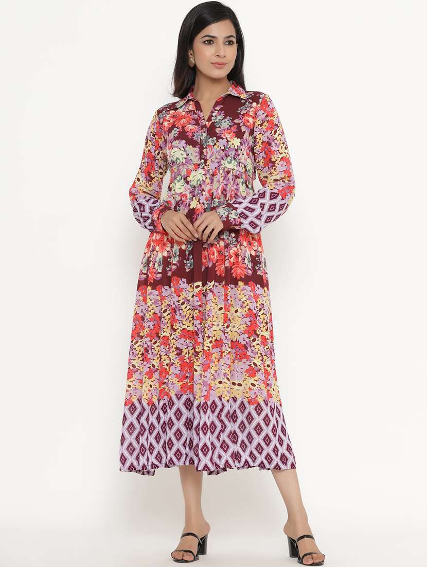multi colored viscose aline ethnic dress