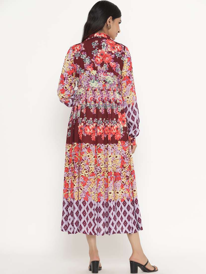 multi colored viscose aline ethnic dress - 17995640 -  Standard Image - 2