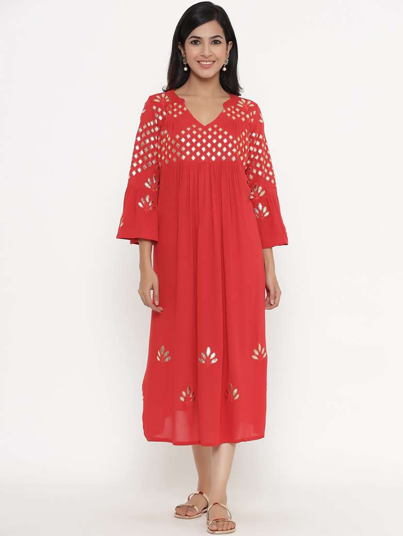 red viscose aline ethnic dress
