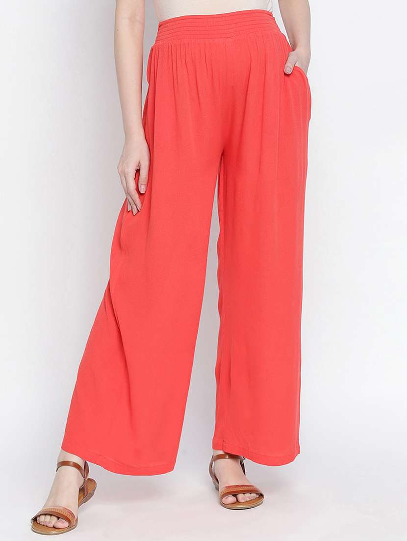 solid red flat front trouser