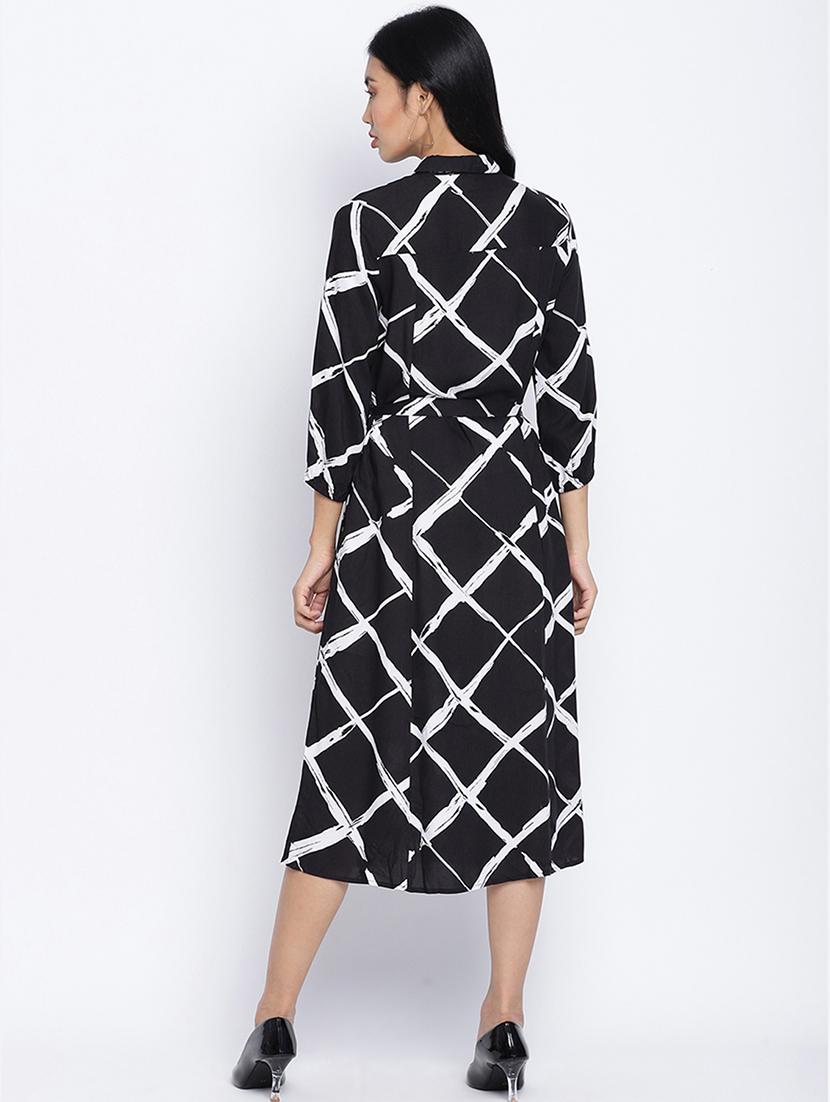 tie front printed a-line dress - 17996864 - Standard Image - 2