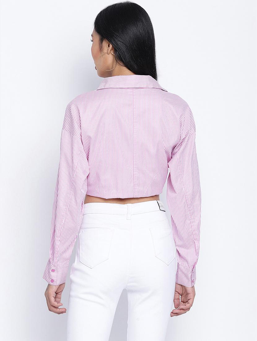 long sleeved striped crop shirt - 17996878 - Standard Image - 2