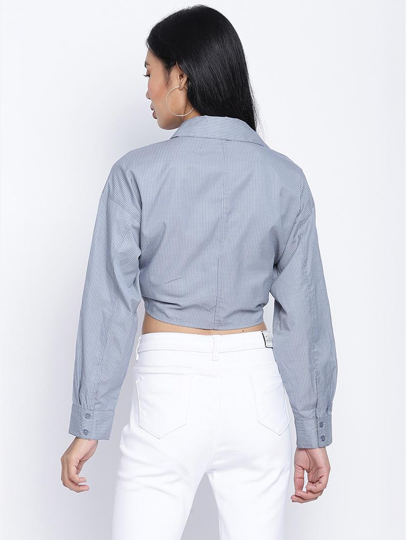 long sleeved striped crop shirt - 17996880 - Standard Image - 2