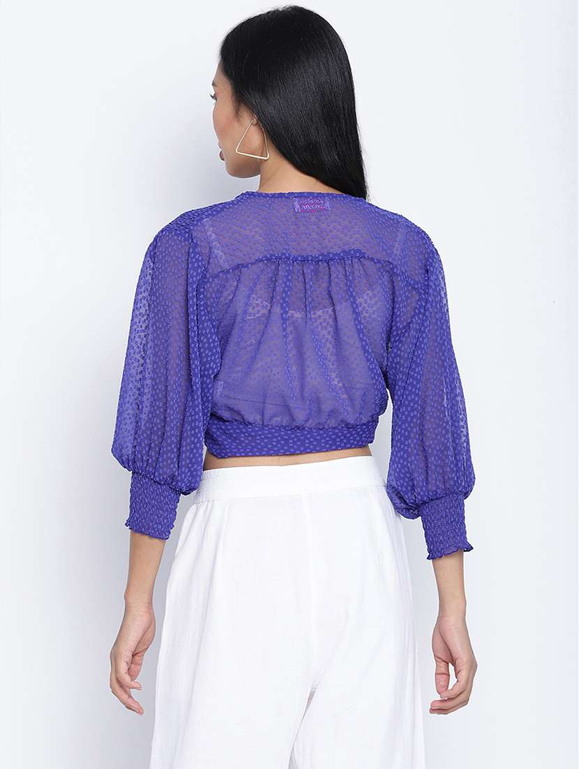 bishop sleeved dobby crop top - 17996885 -  Standard Image - 2