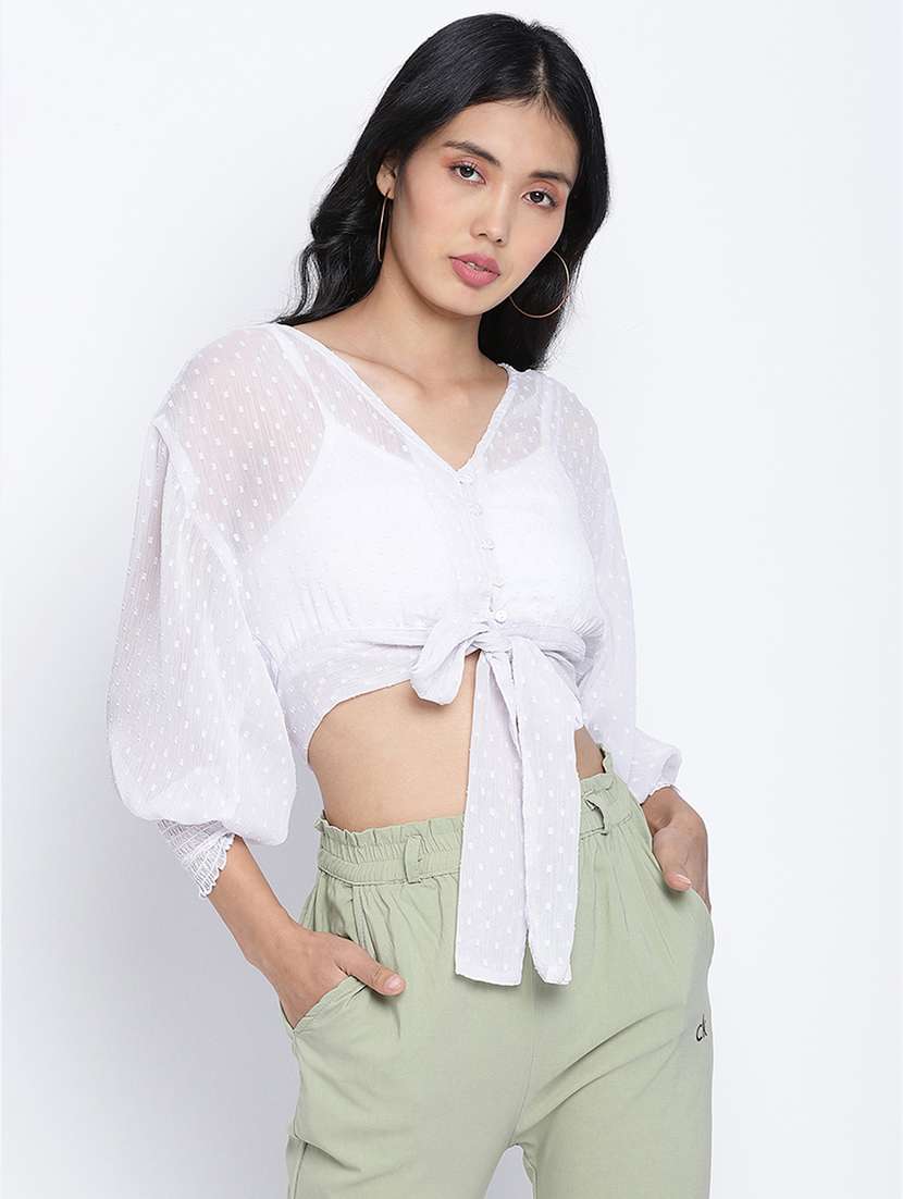 women's crop v neck top