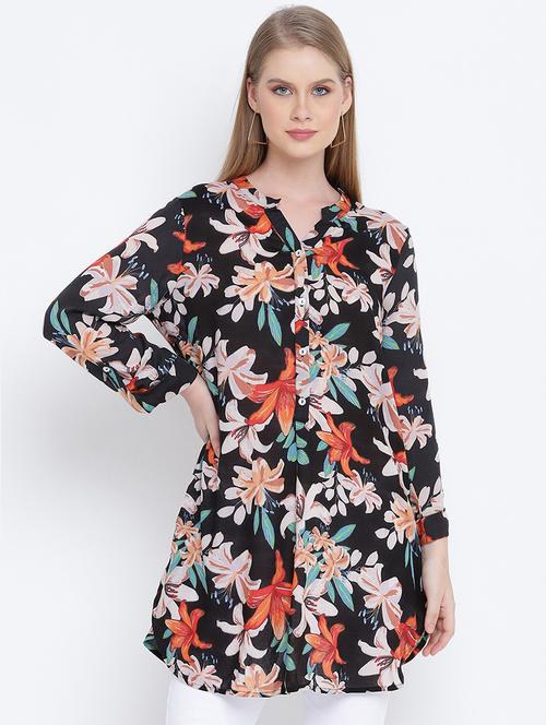 mandarin neck printed tunic - 17996901 - Standard Image - 0