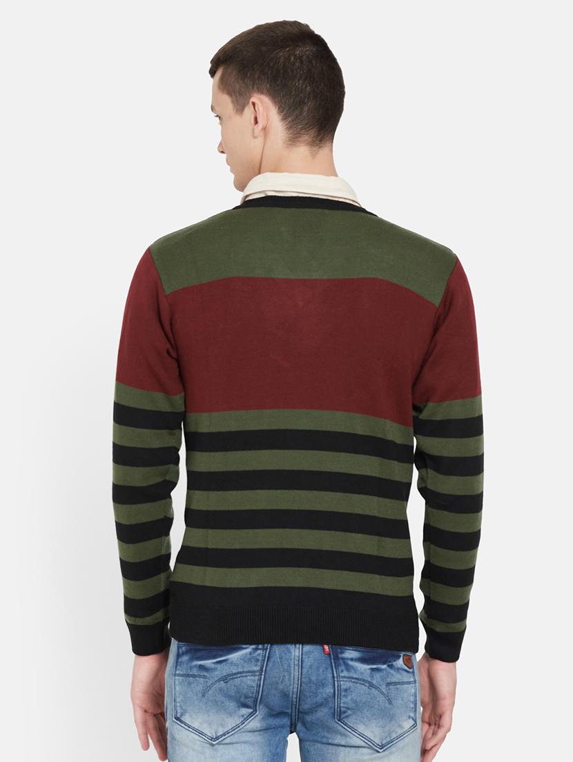 olive green striped pullover - 17997355 - Standard Image - 2
