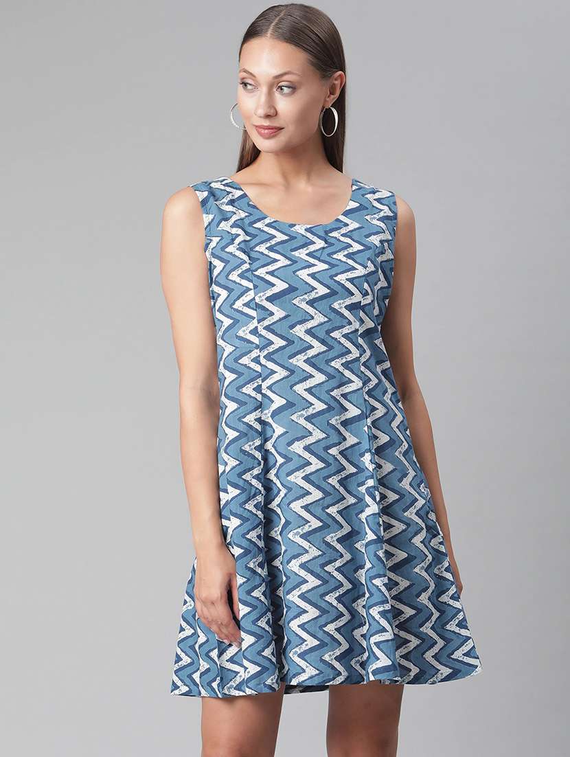 blue cotton aline ethnic dress