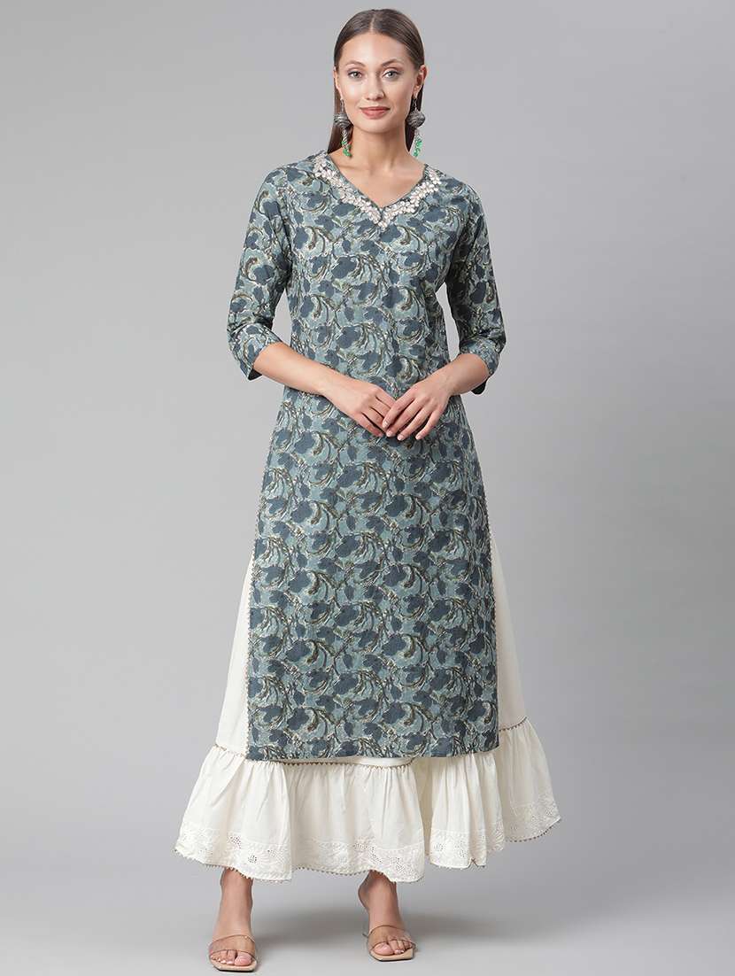 blue cotton kurta skirt  set