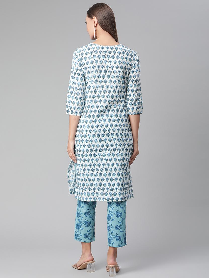 white cotton kurta pant set - 17997480 - Standard Image - 2