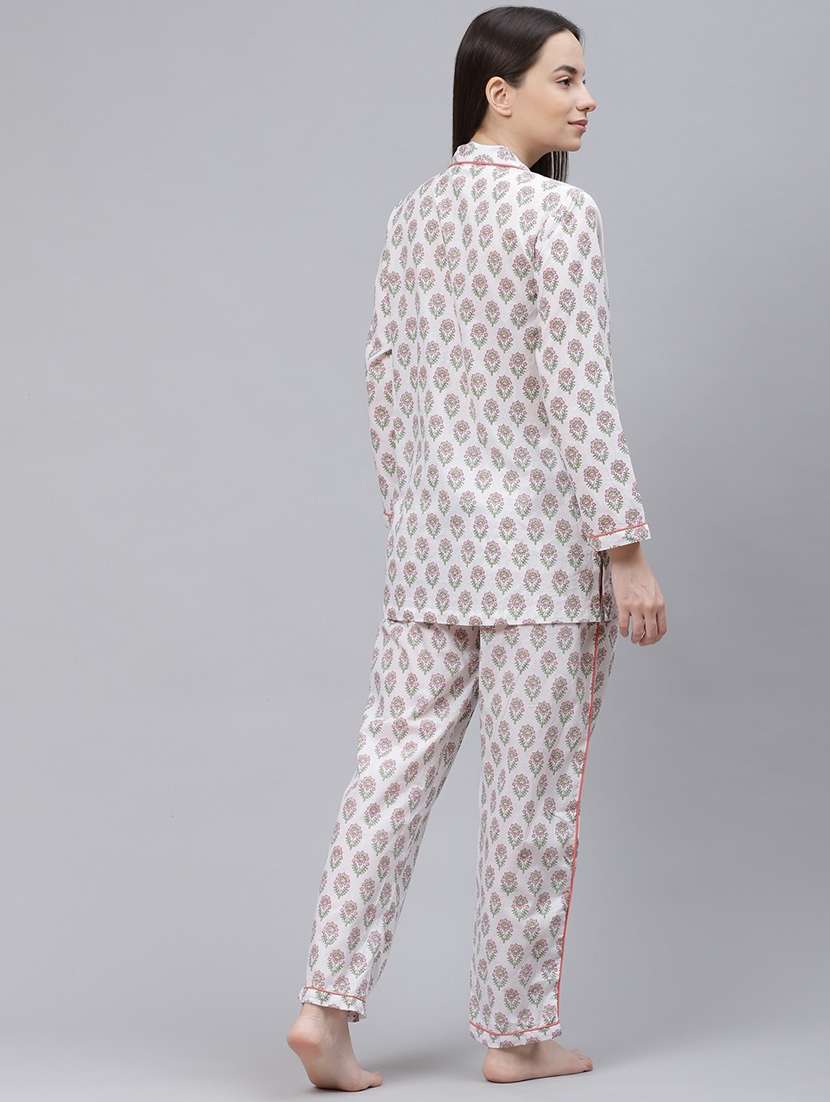 lapel neck printed nightwear pajama set - 17997485 - Standard Image - 2