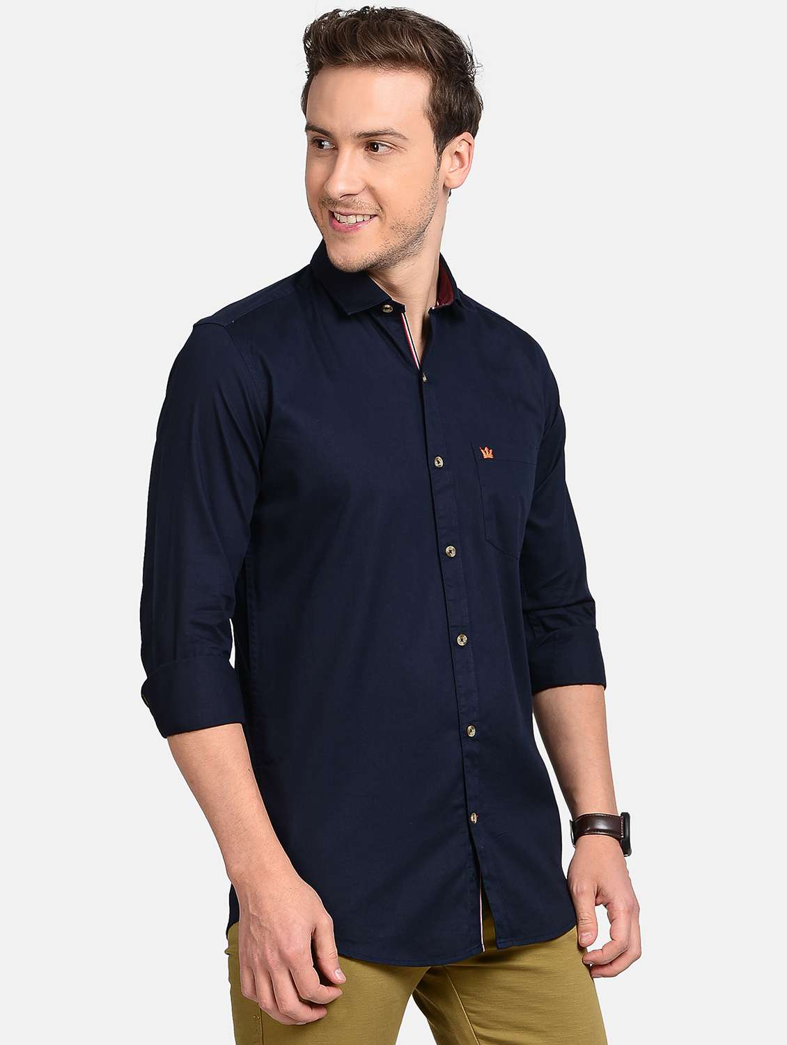 navy blue solid casual shirt - 17997817 -  Standard Image - 2