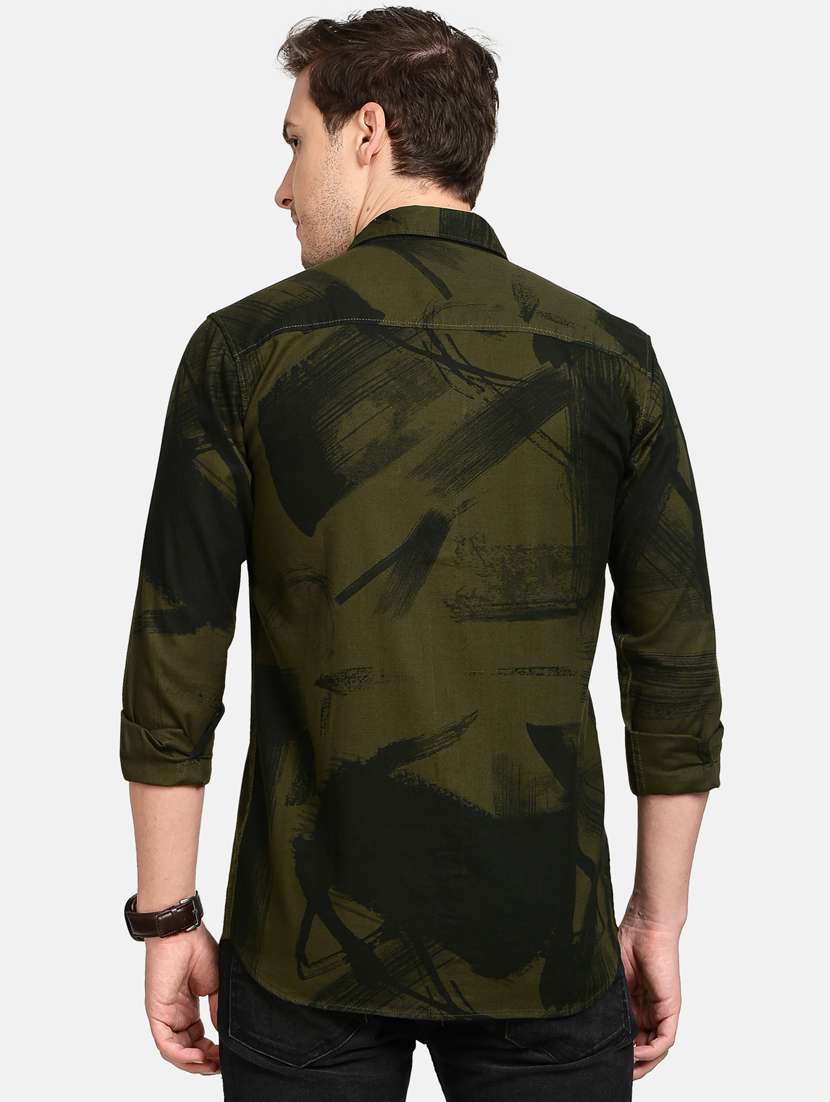 olive green printed casual shirt - 17997826 - Standard Image - 2