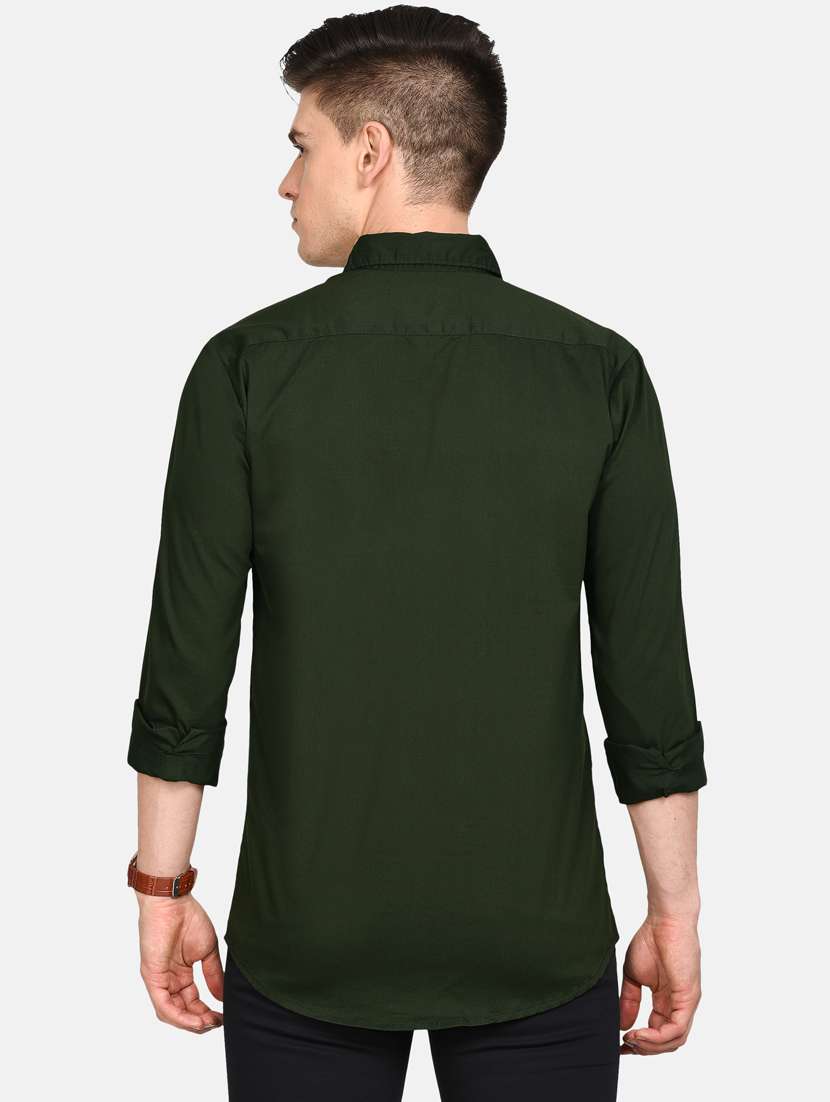olive green color block casual shirt - 17997833 - Standard Image - 2