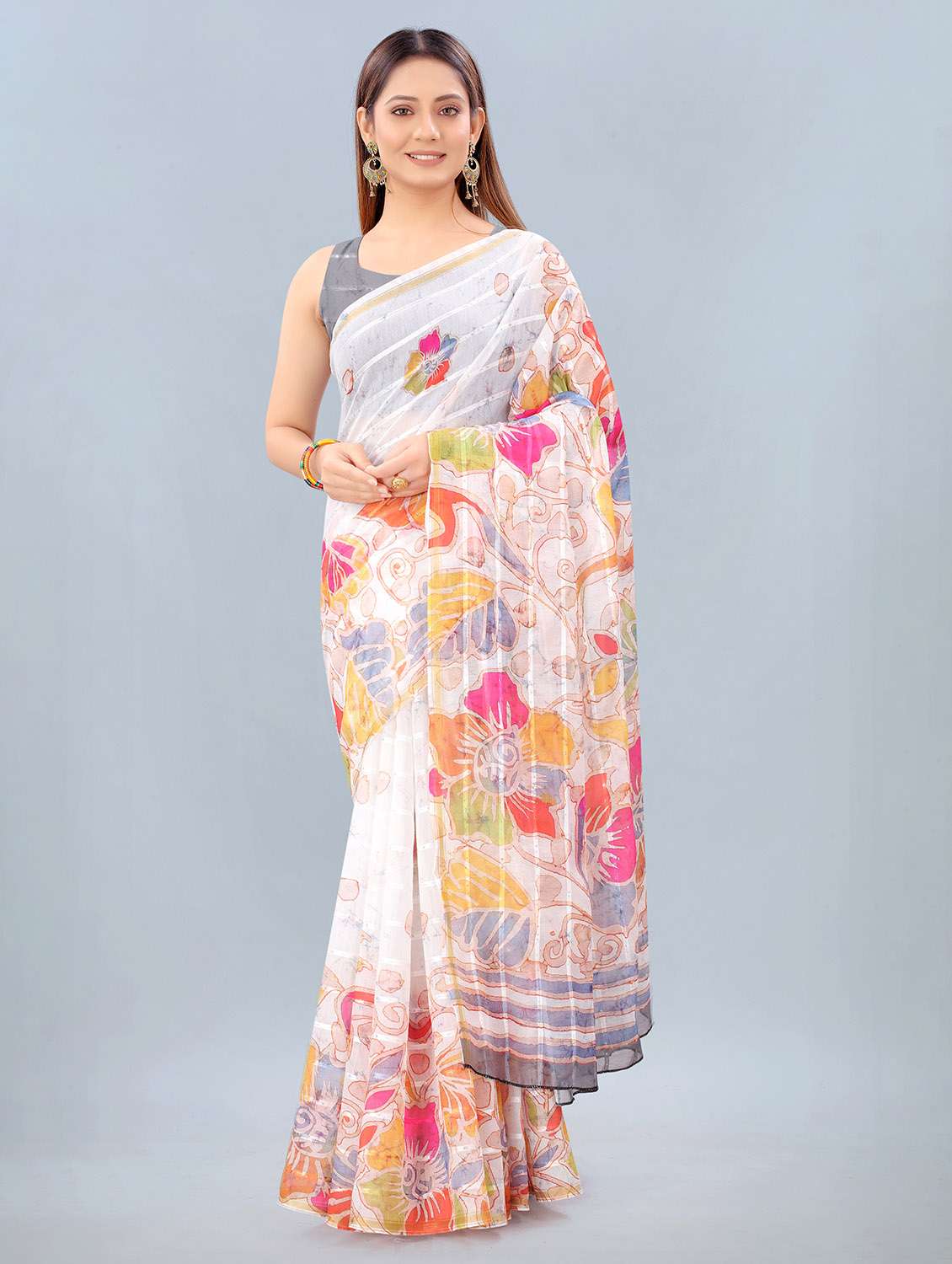 floral print woven saree with blouse