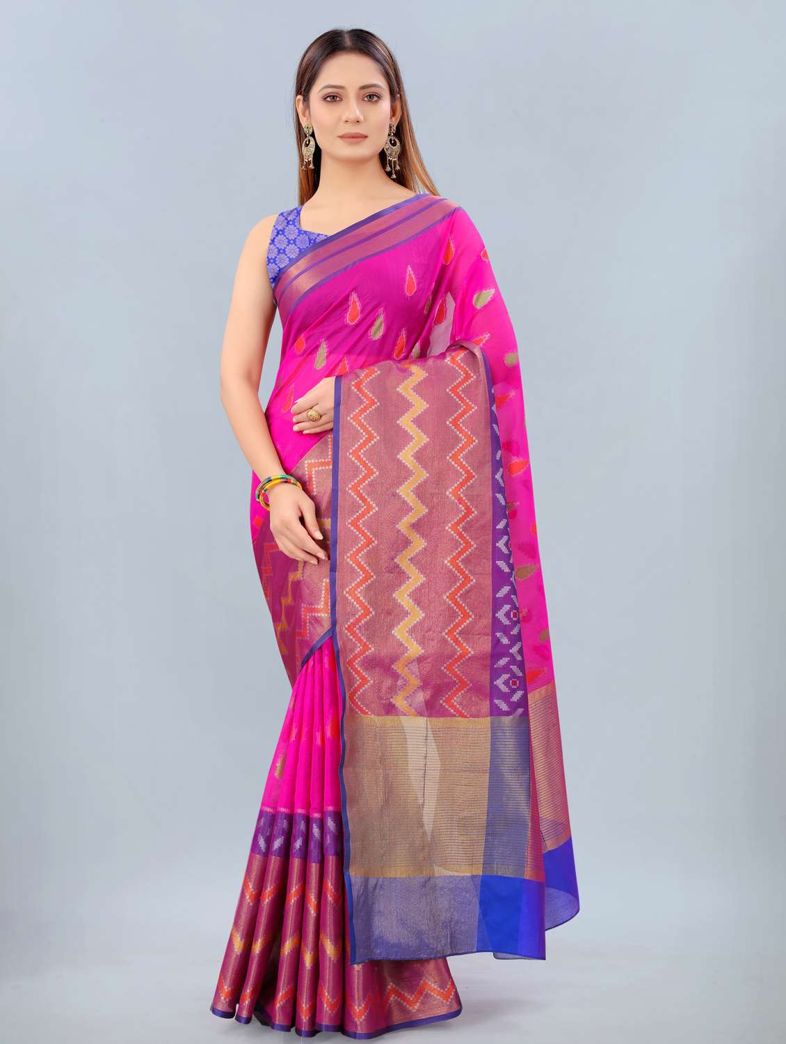 zari work woven saree with blouse