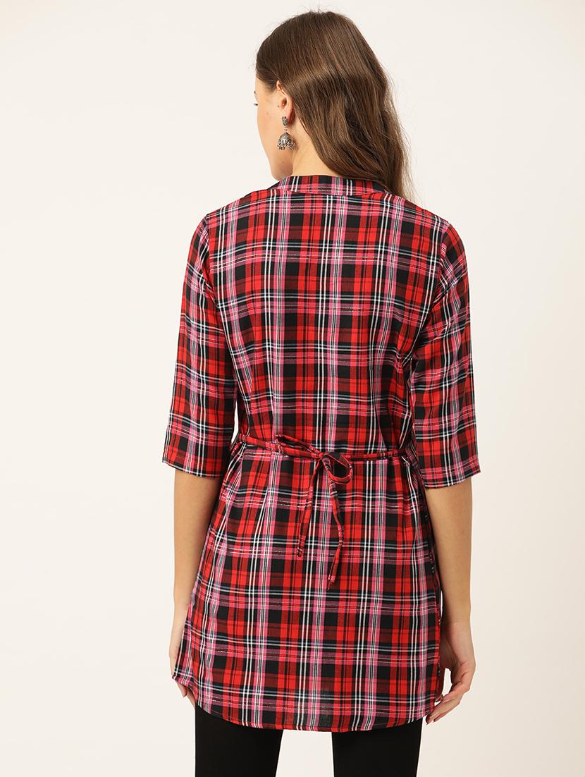 mandarin neck checkered tunic - 18000058 - Standard Image - 2