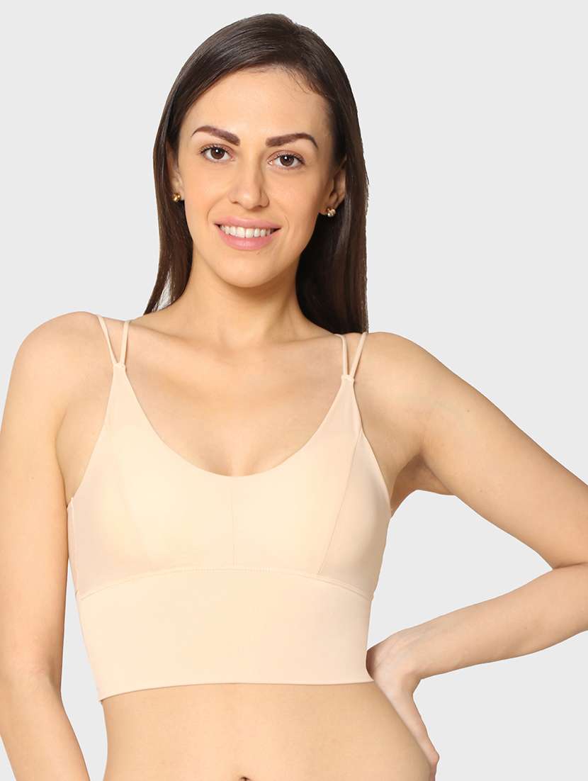 beige solid regular bra