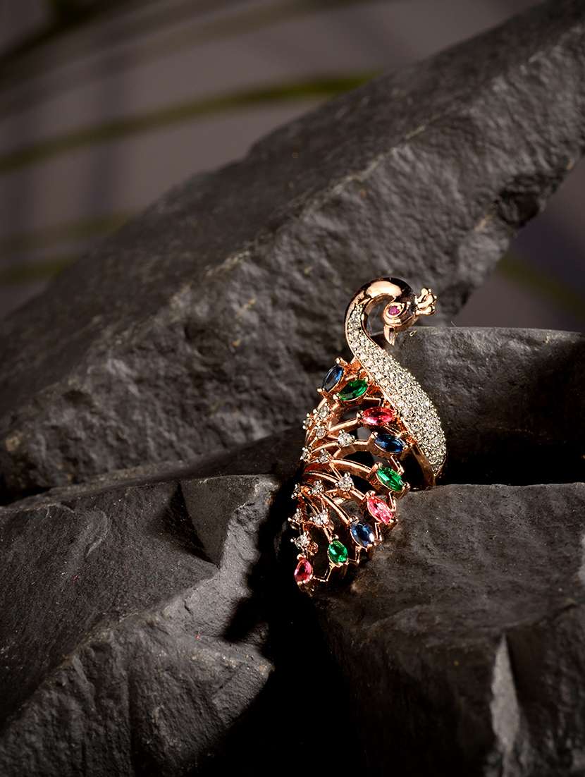 rose gold plated peacock designer finger ring