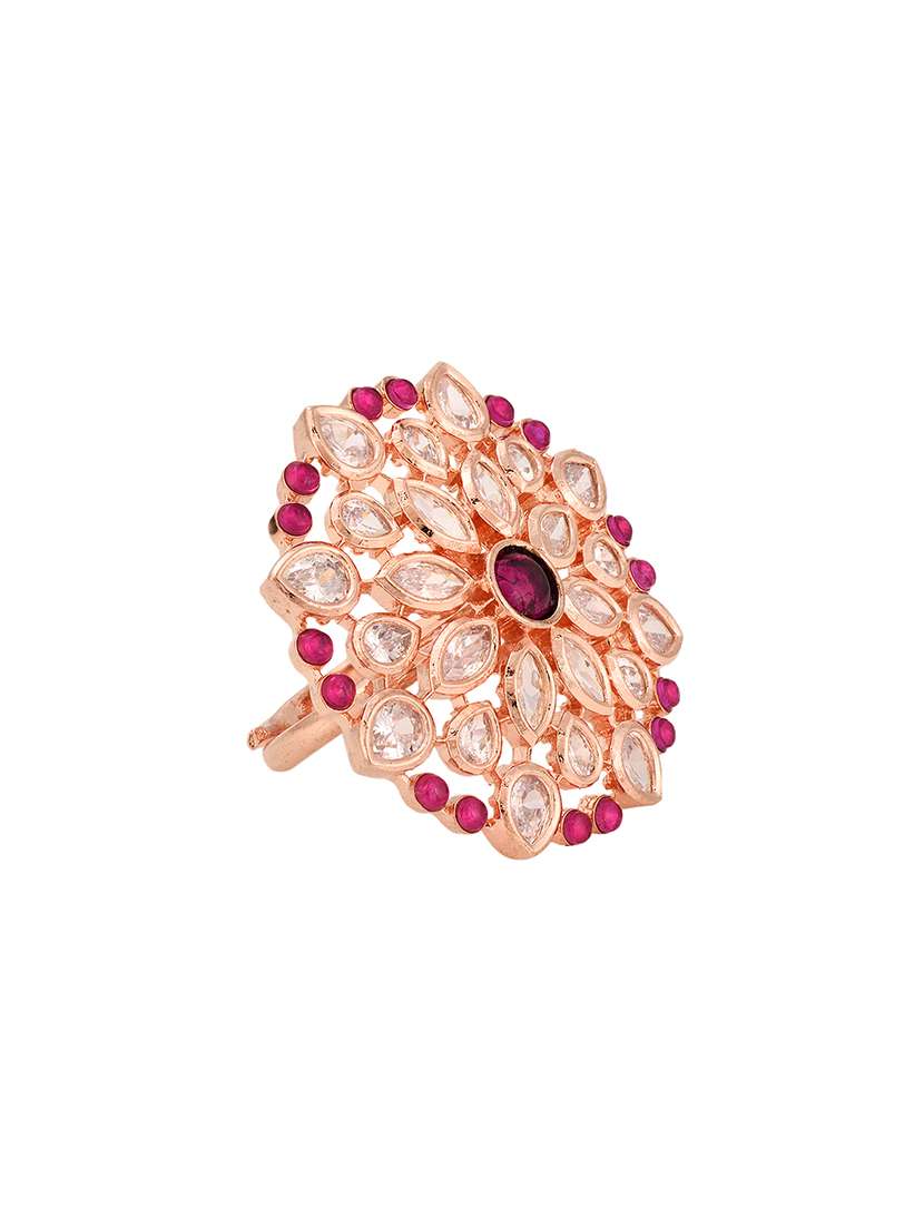 red ruby ad studded floral adjustable cocktail finger rings