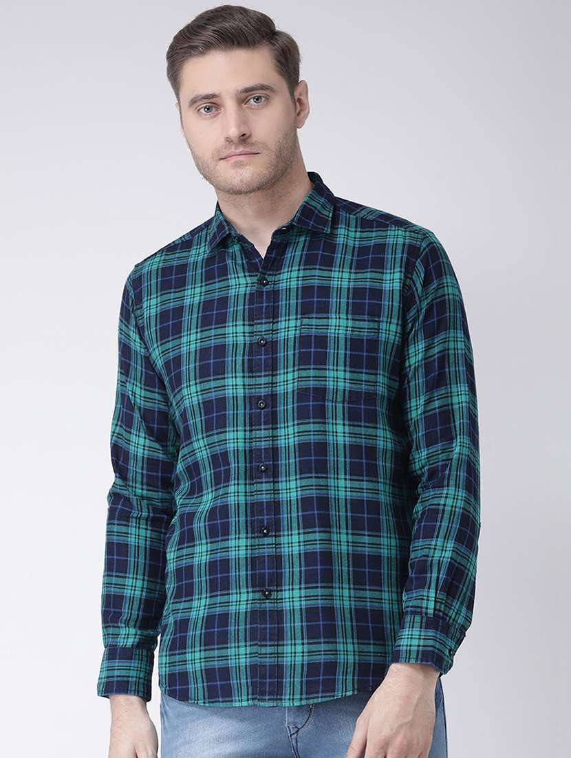 green checkered casual shirt