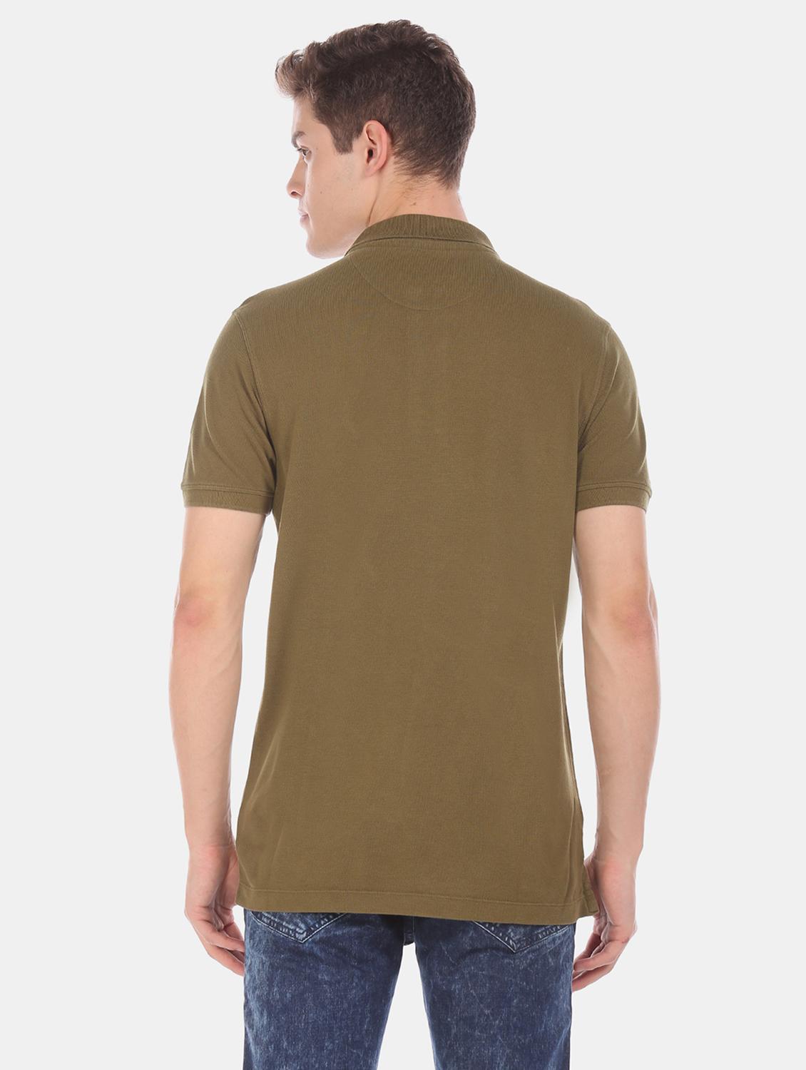 olive green solid polo t-shirt - 18001058 - Standard Image - 2