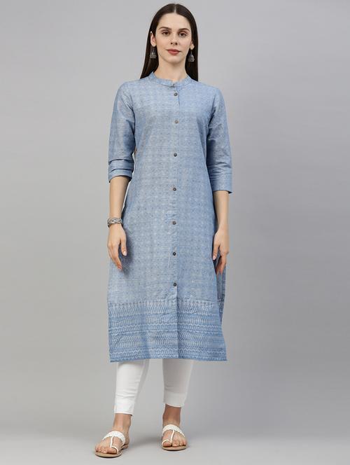 women printed three quarter sleeve straight kurta - 18002826 -  Standard Image - 0