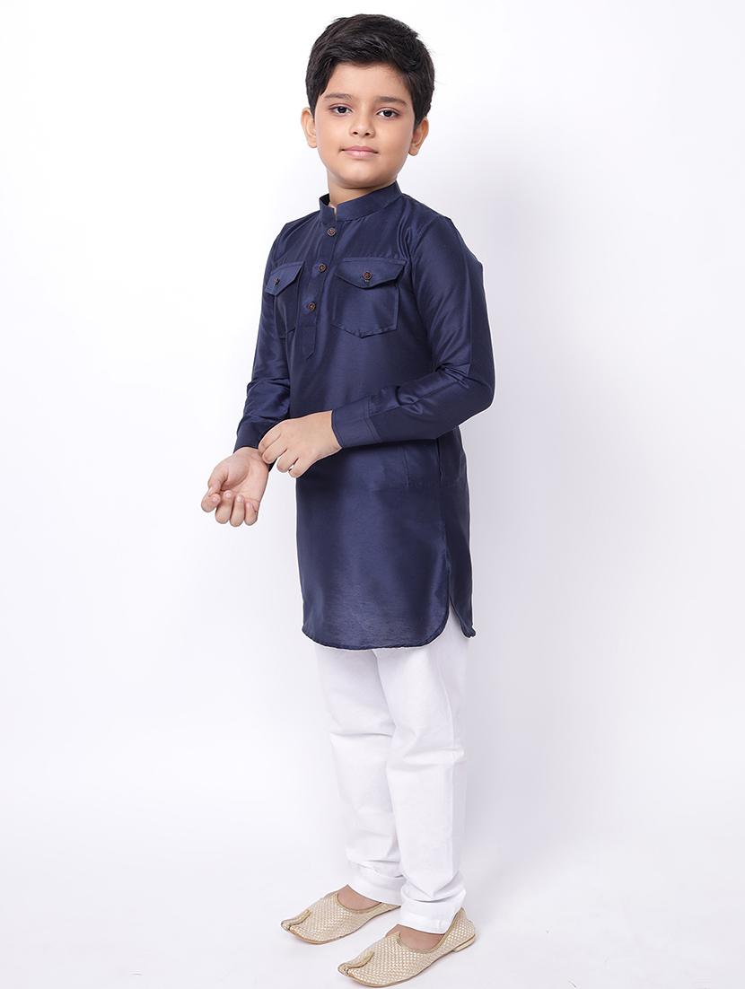 navy blue solid kurta - 18002892 - Standard Image - 2