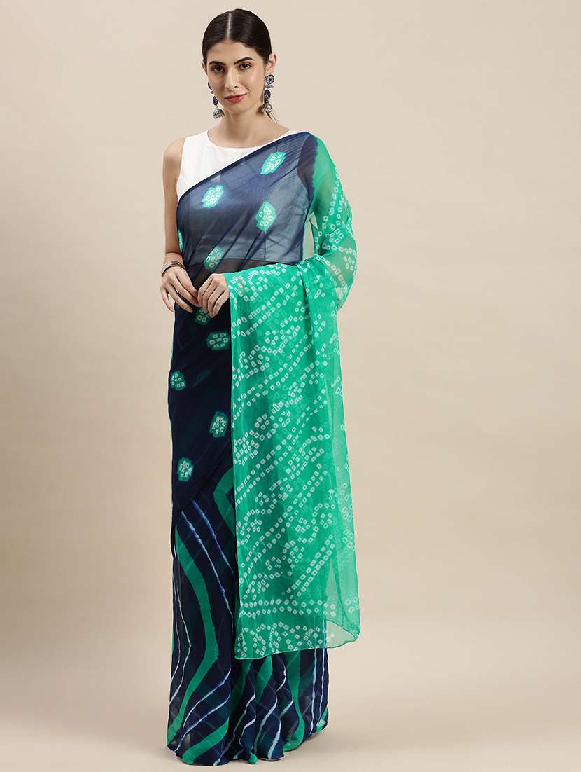 women's leheriya blue colored saree with blouse