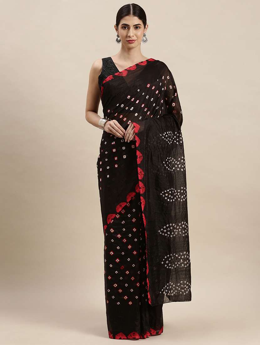 women's bandhani black colored saree with blouse