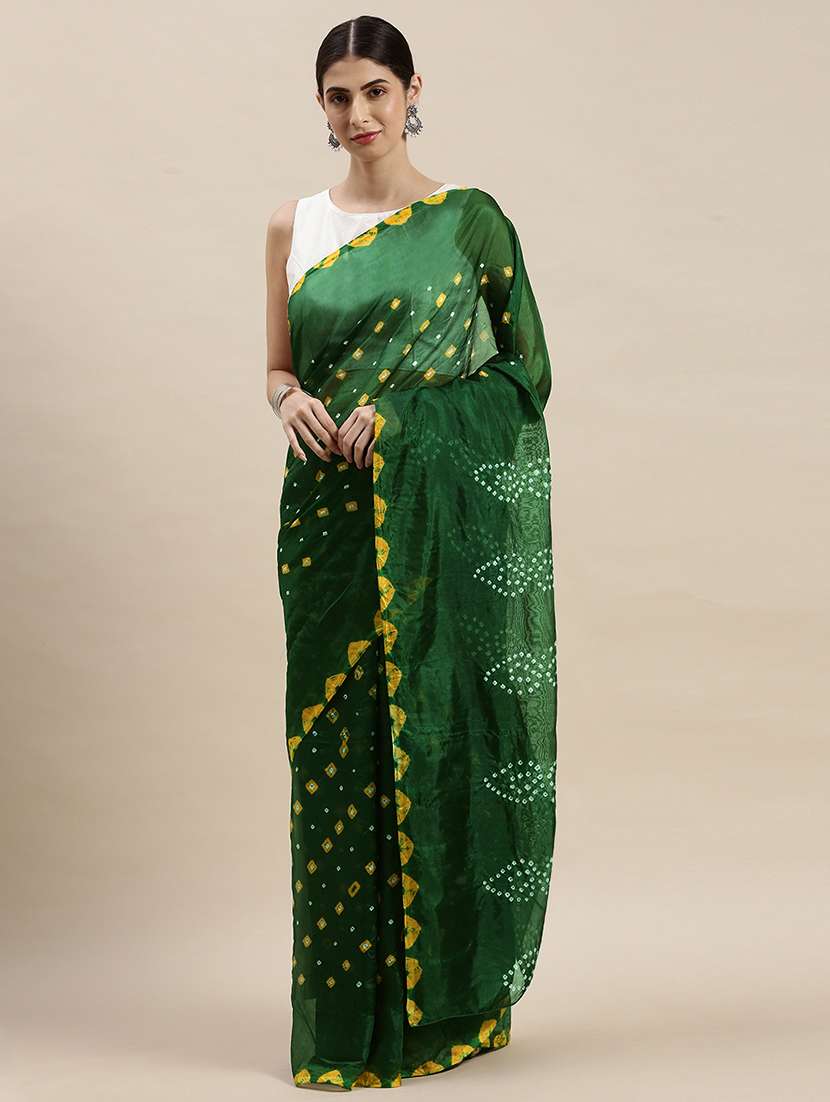 women's bandhani dark green colored saree