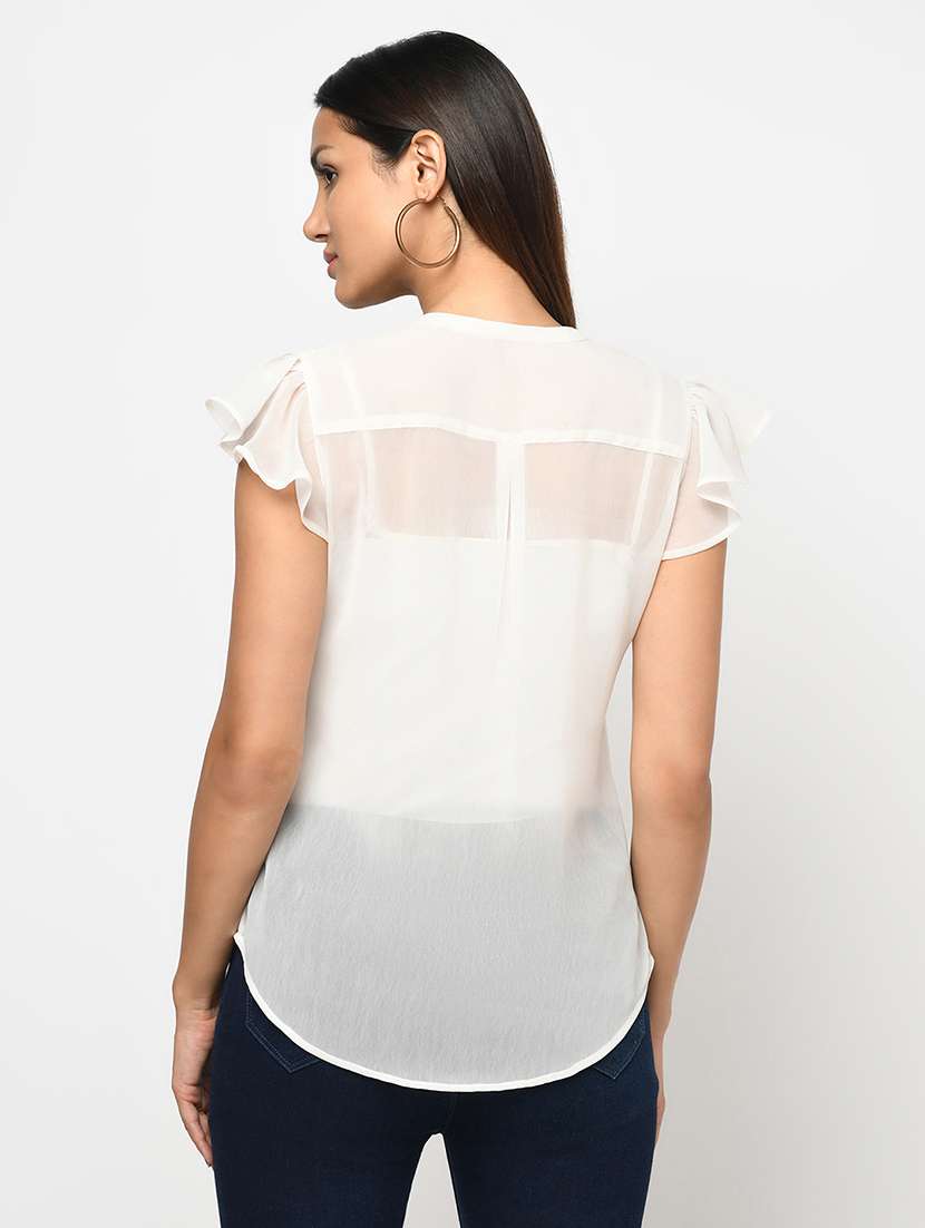 mandarin neck lace detail top - 18003520 - Standard Image - 2