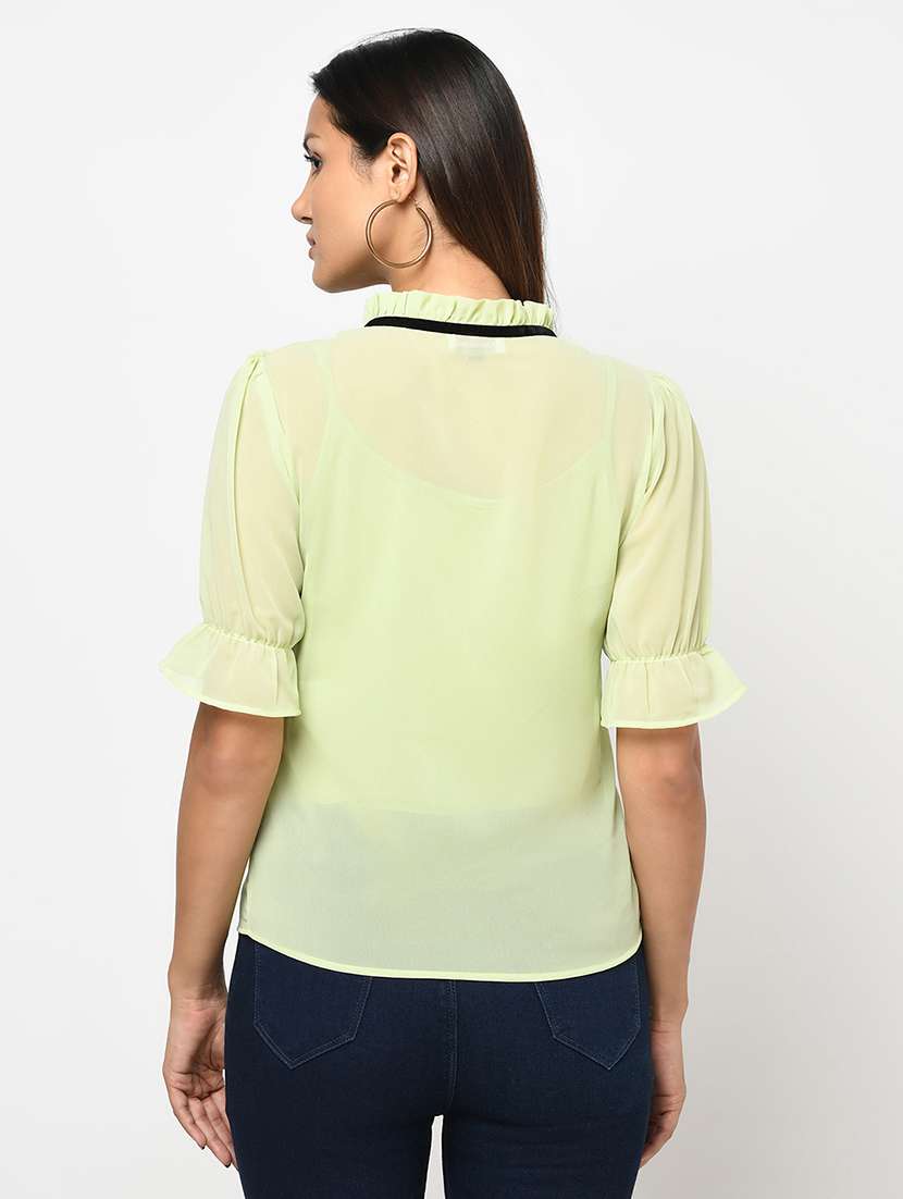 women's straight tie-up neck top - 18003521 - Standard Image - 2