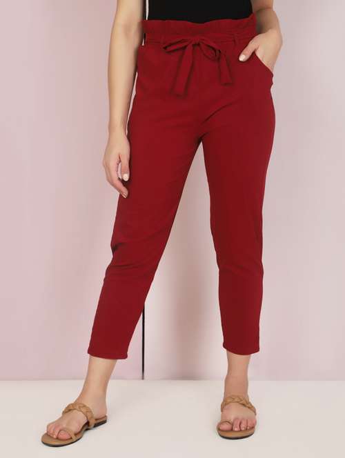 women solid high rise cigarette pant - 18003546 -  Standard Image - 0