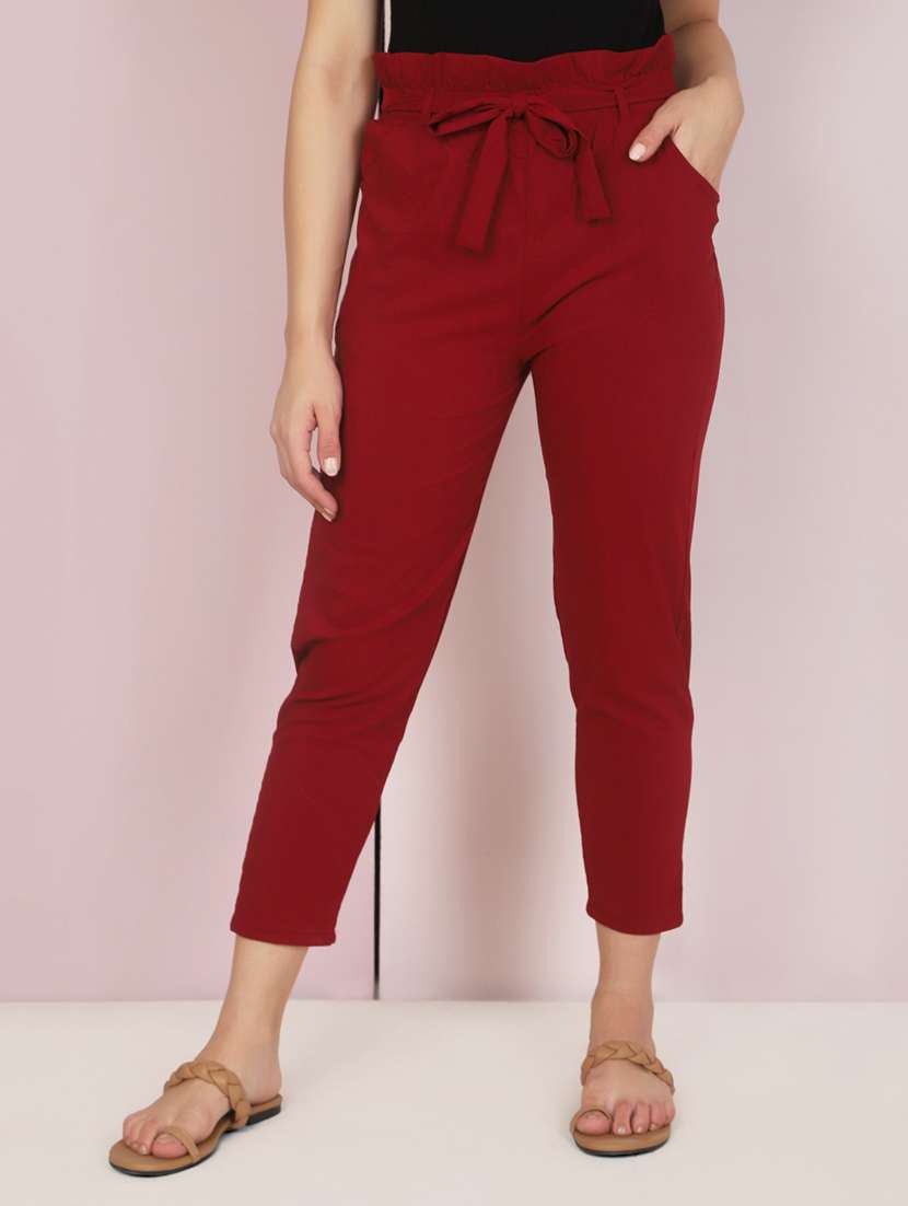women solid high rise cigarette pant