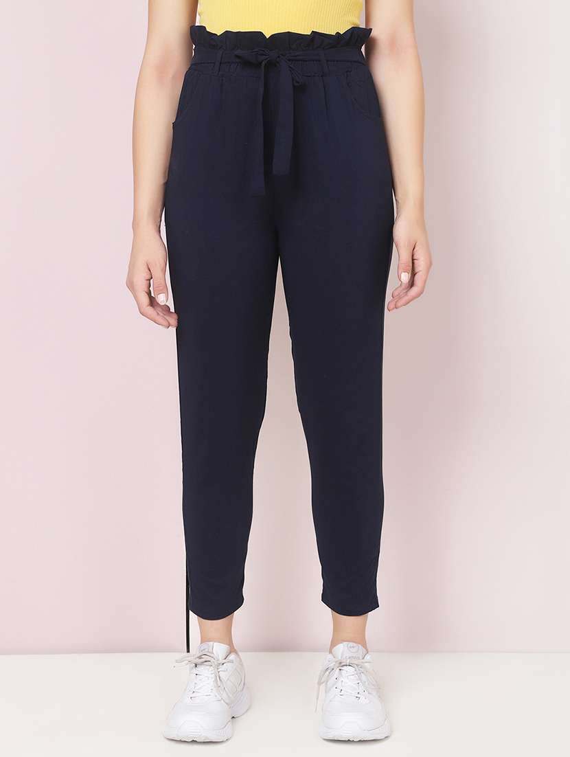 women solid high rise cigarette pant