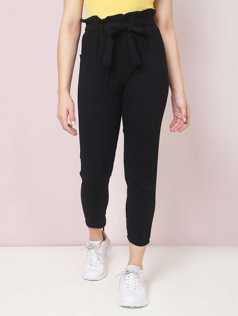 women solid high rise cigarette pant