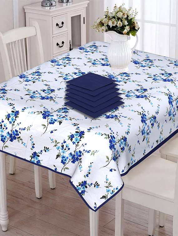 texstylers 200 tc pure cotton canvas jaipuri block printed 6 seater table cloth cover with 6 napkins