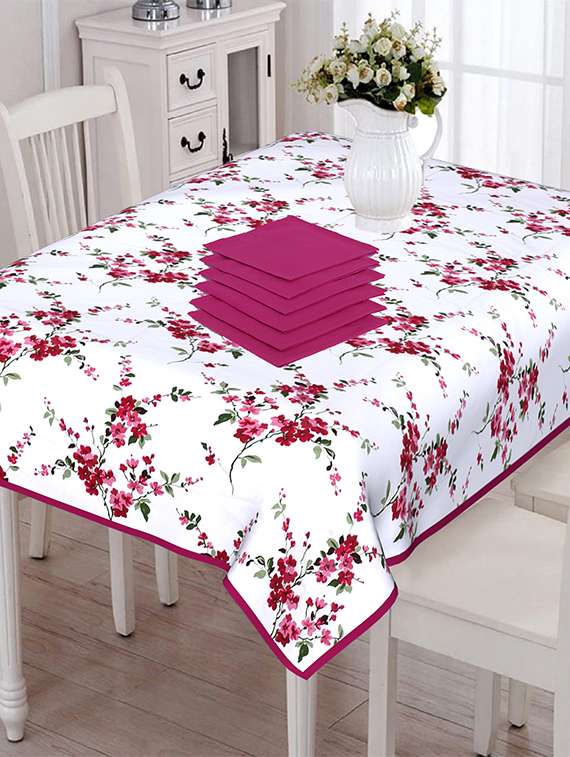 texstylers 200 tc pure cotton canvas jaipuri block printed 6 seater table cloth cover with 6 napkins