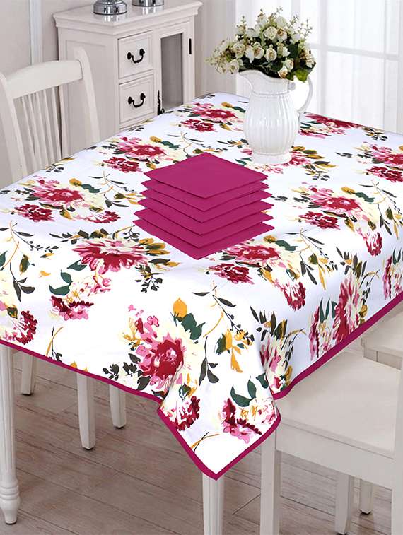 texstylers 200 tc pure cotton canvas jaipuri block printed 6 seater table cloth cover with 6 napkins