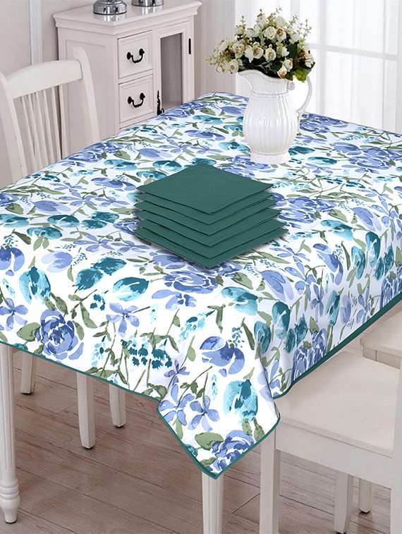 texstylers 200 tc pure cotton canvas jaipuri block printed 6 seater table cloth cover with 6 napkins