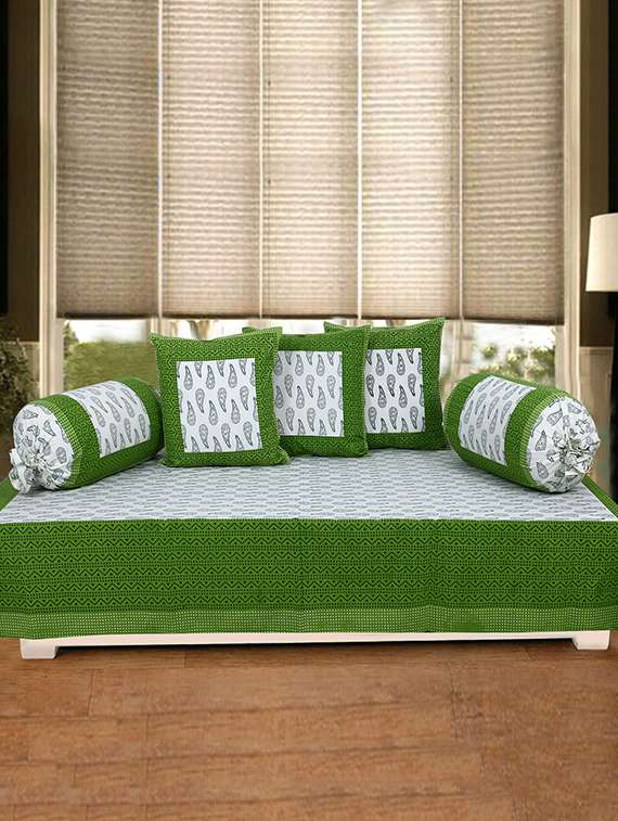 texstylers 200 tc pure cotton jaipuri printed traditional set of 6 pcs's single bed diwan set