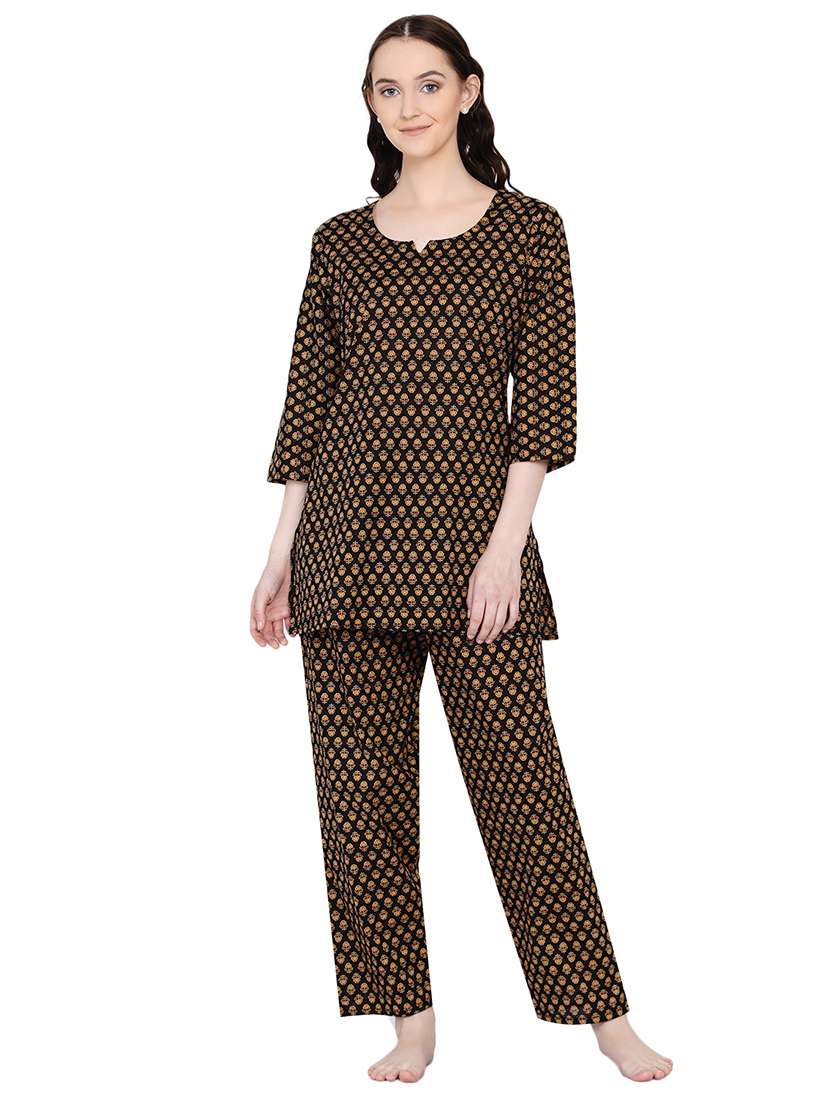 round neck printed nightwear pajama set 