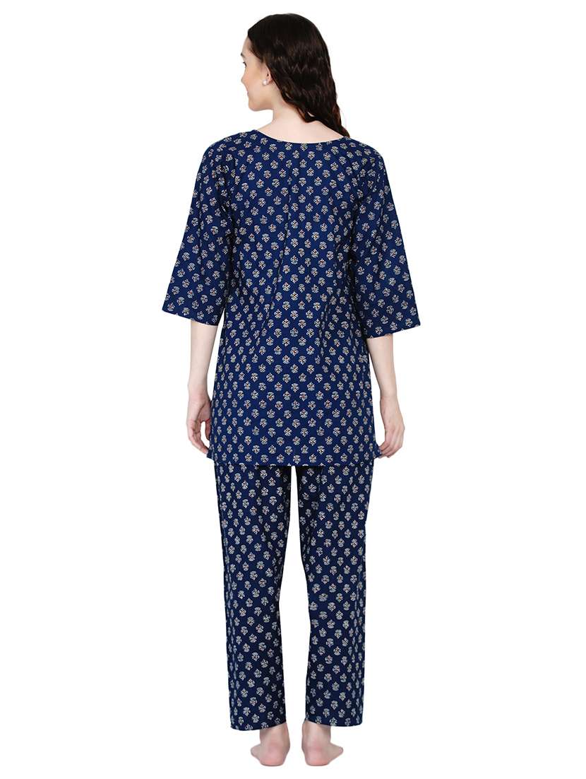 round neck printed nightwear pajama set  - 18005550 -  Standard Image - 2