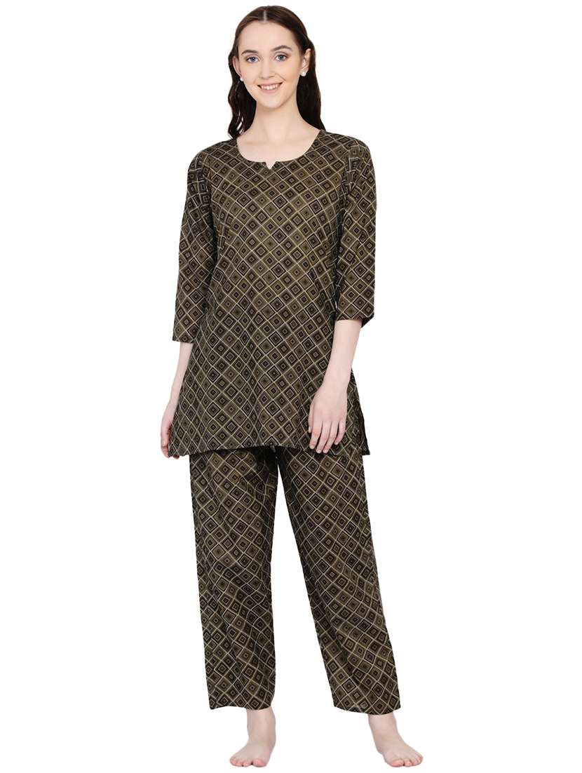 round neck printed nightwear pajama set 