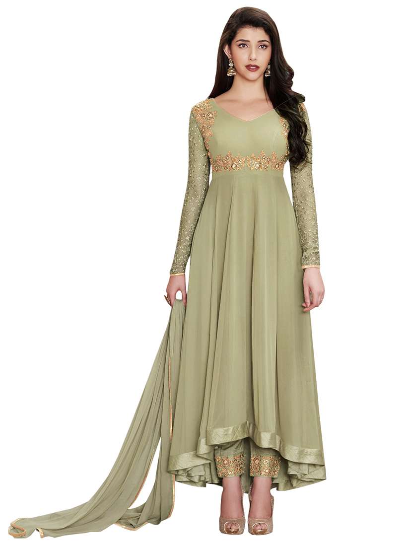 embroidered semi-stitched anarkali suit set