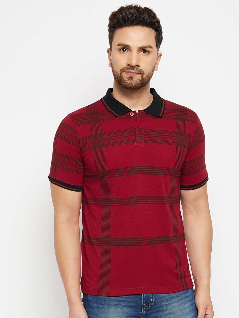 maroon checkered polo t-shirt