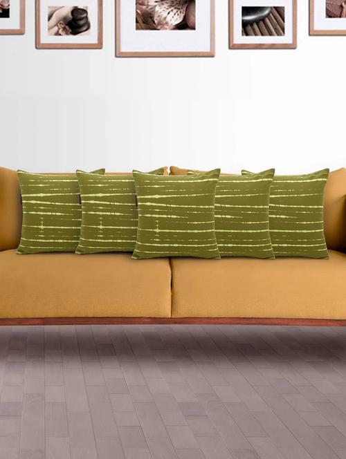 mezposh artsy green cotton block print tie-dye texture cushion cover (16x16 inch) set of 5 - 18007150 - Standard Image - 0